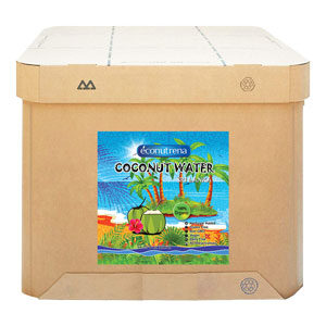 Bulk coconut water from Econutrena, showcasing fresh, organic coconut water packaging ready for hydration and health benefits.